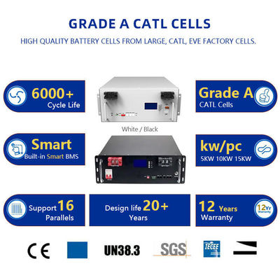 Baterai Lithium 200ah BMS Untuk Sistem Tenaga Surya 51.2V Sel Prismatik Terisi Ulang