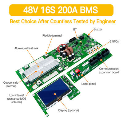 16S 48V Smart BMS Untuk Sistem Surya 100A 200A LiFePO4 Sistem Pengelolaan Baterai