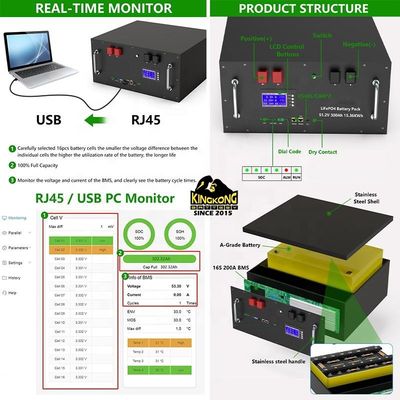 OEM 51.2V 15Kwh Solar Inverter LFP4 LiFePO4 Baterai Paket 48V 300Ah untuk Parallel Max 32 Parallel
