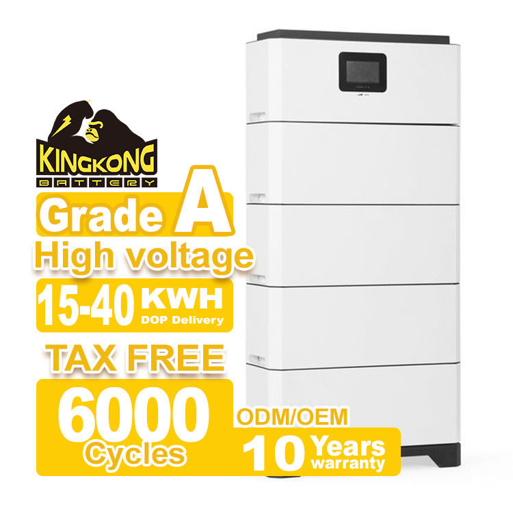 Sambungan Hybrid Grid Inverter yang Cocok secara luas LFP Baterai Tegangan Tinggi Modular yang ditumpuk Sistem penyimpanan energi rumah 15-40