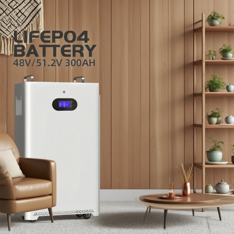 Sistem Penyimpanan Surya Baterai LiFePO4 yang Dipasang di Dinding 51.2V 300Ah, 15kWh, Garansi 10 Tahun, Pemantauan APP, 8000+ Siklus, CE/RoHS