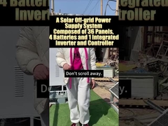 Sistem pembangkit listrik tenaga surya yang terdiri dari 4 baterai 1 inverter terintegrasi, dan cont